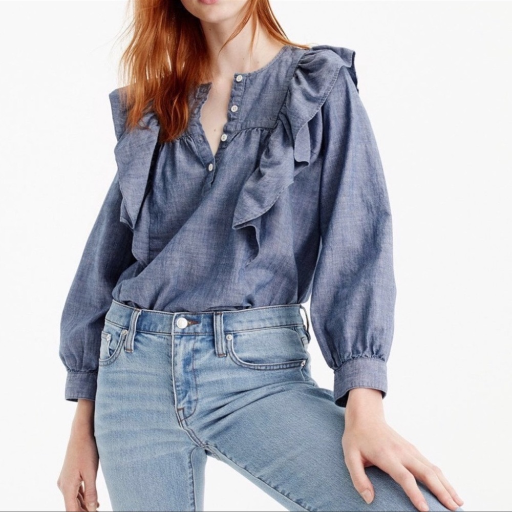 J. Crew Ruffle Chambray Top - Picture 2 of 11